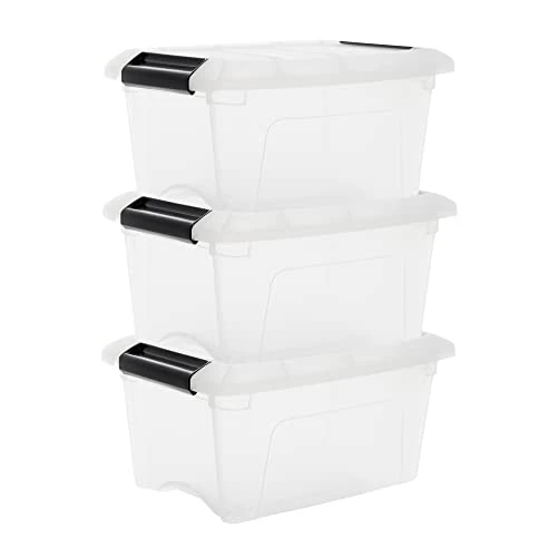 IRIS OHYAMA, Plastic Storage Boxes With Lid And Closing Clips, 5L, Set Of 3, Integrated Handles, Stackable, BPA Free, Bedroom, Office, Living Room, DDNTB-5, Clear 5 IRIS OHYAMA, Plastic Storage Boxes With Lid And Closing Clips, 5L, Set Of 3, Integrated Handles, Stackable, BPA Free, Bedroom, Office, Living Room, DDNTB-5, Clear - Image 5