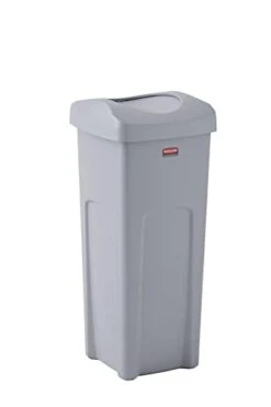 Rubbermaid Commercial Products Untouchable Square Trash/Garbage Container With Lid, 23-Gallon, Gray, Wastebasket For Outdoor/Restaurant/School/Kitchen