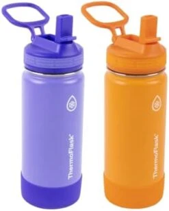 ThermoFlask Double Wall Vacuum Insulated Stainless Steel Kids Water Bottle With Straw Lid, 14 Ounce, 2-pack, Punch/Eggplant -Brabantia Shop 311GXMRUeL. AC
