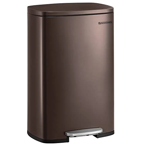 SONGMICS 13 Gallon Trash Can, Stainless Steel Kitchen Garbage Can, Recycling Or Waste Bin, Soft Close, Step-On Pedal, Removable Inner Bucket, Brown ULTB50BR 6 SONGMICS 13 Gallon Trash Can, Stainless Steel Kitchen Garbage Can, Recycling Or Waste Bin, Soft Close, Step-On Pedal, Removable Inner Bucket, Brown ULTB50BR - Image 6