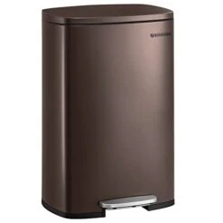SONGMICS 13 Gallon Trash Can, Stainless Steel Kitchen Garbage Can, Recycling Or Waste Bin, Soft Close, Step-On Pedal, Removable Inner Bucket, Brown ULTB50BR