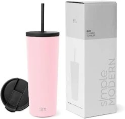 Simple Modern Insulated Tumbler With Lid And Straw | Iced Coffee Cup Reusable Stainless Steel Water Bottle Travel Mug | Gifts For Women Men Her Him | Classic Collection | 24oz | Blush -Brabantia Shop 312CbSwg00L. AC