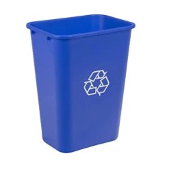 AmazonCommercial 10 Gallon Rectangular Commercial Office Wastebasket, W/ Recycle Logo, 1-Pack, Blue