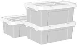 Cetomo 65L*4 Plastic Storage Box, Tote Box,Organizing Container With Durable Lid And Secure Latching Buckles, Stackable And Nestable, 4Pack, Gray With Buckle -Brabantia Shop 314IDzo3AL. AC