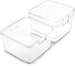 | Plastic Storage Bins, Medium - 2 Pack | THE LUCID COLLECTION | Multi-Use Organizer Bins | Built-In Handles | BPA-Free | Clear Storage Containers | Fridge Organizer | Pantry & Home Organization -Brabantia Shop 319AlECHaES. AC