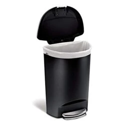 Simplehuman 50 Liter / 13 Gallon Semi-Round Kitchen Step Trash Can With Secure Slide Lock, Black Plastic