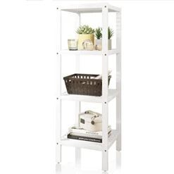 SMIBUY Bathroom Storage Shelf, 4-Tier Bamboo Rack Organizer, Multifunctional Shelving Unit For Living Room Bedroom Kitchen (White)