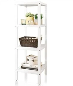SMIBUY Bathroom Storage Shelf, 4-Tier Bamboo Rack Organizer, Multifunctional Shelving Unit For Living Room Bedroom Kitchen (White) -Brabantia Shop 31CobbuQGoL. AC