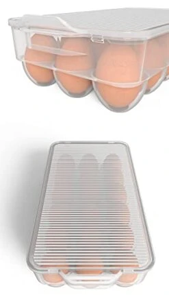 Clear Covered Egg Holder 3-Pack, Plastic Egg Storage For Refrigerator, Egg Tray Container With Lid, Fits 18 Eggs -Brabantia Shop 31DC6m11i5L