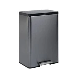 Rubbermaid Stainless Steel Metal Step-On Trash Can For Home And Kitchen, Charcoal, 12 Gallon, 2112520