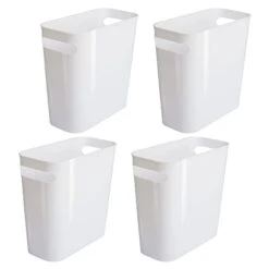 Vtopmart 4 Pack Plastic Small Trash Can, 1.5 Gallon/5.7 L Office White Bin With Built-in Handle, Slim Waste Basket For Bathroom, Bedroom, Home Office, Living Room, Kitchen