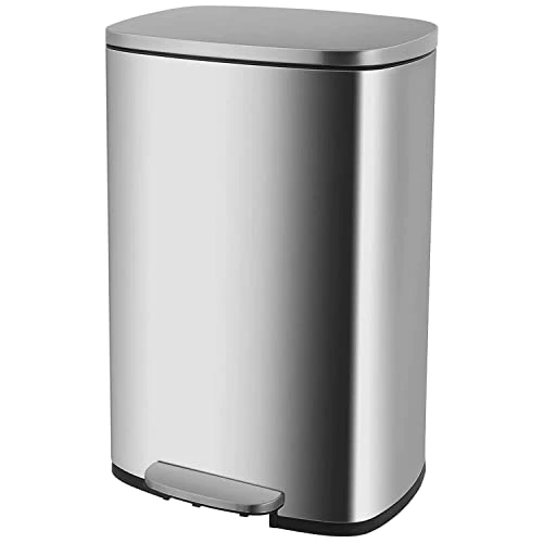 13.2 Gallon(50L) Trash Can, Fingerprint Proof Stainless Steel Kitchen Garbage Can With Removable Inner Bucket And Hinged Lids, Pedal Rubbish Bin For Home Office 1 13.2 Gallon(50L) Trash Can, Fingerprint Proof Stainless Steel Kitchen Garbage Can With Removable Inner Bucket And Hinged Lids, Pedal Rubbish Bin For Home Office