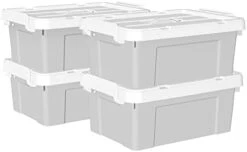 Cetomo 65L*4 Plastic Storage Box, Tote Box,Organizing Container With Durable Lid And Secure Latching Buckles, Stackable And Nestable, 4Pack, Gray With Buckle -Brabantia Shop 31E3w ziCML. AC