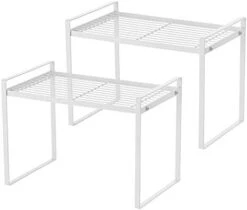 Aksipo 2 Pack Stackable Cabinet Shelf Cupboard Stand Spice Rack Pantry Shelf Kitchen Countertop Organizer Shelf, 13'' Sturdy Metal Frame Rust Resistant Nonslip Milky White -Brabantia Shop 31FoHgGh6QL. AC
