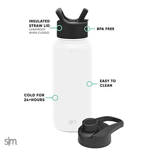 Simple Modern Water Bottle With Straw And Chug Lid Vacuum Insulated Stainless Steel Metal Thermos Bottles | Reusable Leak Proof BPA-Free Flask For Sports, Gym | Summit Collection | 32oz, Winter White 2 Simple Modern Water Bottle With Straw And Chug Lid Vacuum Insulated Stainless Steel Metal Thermos Bottles | Reusable Leak Proof BPA-Free Flask For Sports, Gym | Summit Collection | 32oz, Winter White - Image 2