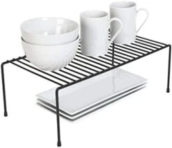 Smart Design Cabinet Storage Shelf Rack - Large (8.5 X 16 Inch) - Steel Metal Wire - Cupboard, Plate, Dish, Counter & Pantry Organizer Organization - Kitchen [Charcoal Gray] -Brabantia Shop 31G7V4NMCBL. AC