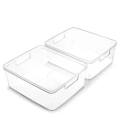 | Plastic Storage Bins, Medium - 2 Pack | THE LUCID COLLECTION | Multi-Use Organizer Bins | Built-In Handles | BPA-Free | Clear Storage Containers | Fridge Organizer | Pantry & Home Organization