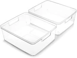 | Plastic Storage Bins, Medium - 2 Pack | THE LUCID COLLECTION | Multi-Use Organizer Bins | Built-In Handles | BPA-Free | Clear Storage Containers | Fridge Organizer | Pantry & Home Organization -Brabantia Shop 31K44Jfuw1S. AC