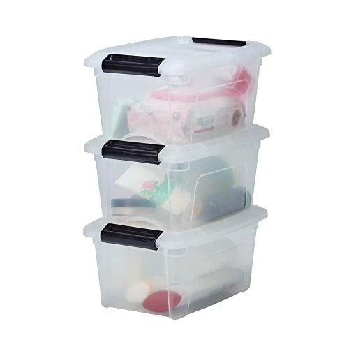 IRIS OHYAMA, Plastic Storage Boxes With Lid And Closing Clips, 5L, Set Of 3, Integrated Handles, Stackable, BPA Free, Bedroom, Office, Living Room, DDNTB-5, Clear 1 IRIS OHYAMA, Plastic Storage Boxes With Lid And Closing Clips, 5L, Set Of 3, Integrated Handles, Stackable, BPA Free, Bedroom, Office, Living Room, DDNTB-5, Clear