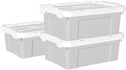 Cetomo 65L*4 Plastic Storage Box, Tote Box,Organizing Container With Durable Lid And Secure Latching Buckles, Stackable And Nestable, 4Pack, Gray With Buckle -Brabantia Shop 31KZ80oZqxL. AC
