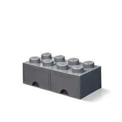 Room Copenhagen Lego Brick 8 Knobs, 2 Drawers, Stackable Storage Box, 9.4 L, Dark Stone Grey, One Size