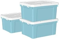 Cetomo 35L*4 Plastic Storage Box, Tote Box,Organizing Container With Durable Lid And Secure Latching Buckles, Stackable And Nestable, 4Pack, Blue With Buckle -Brabantia Shop 31RHlK3tweL. AC