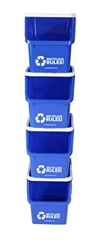 Recycling Rules 6 Gallon Stackable Recycling Bin Container In Blue, Eco-Friendly BPA-Free Handy Recycler With Handle, 4-Pack 3 Recycling Rules 6 Gallon Stackable Recycling Bin Container In Blue, Eco-Friendly BPA-Free Handy Recycler With Handle, 4-Pack - Image 3
