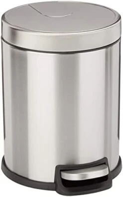 Amazon Basics Round Cylindrical Soft-Close Small Trash Can With Foot Pedal, 5 Liter/1.3 Gallon, Brushed Stainless Steel -Brabantia Shop 31T2RnhGiyL. AC
