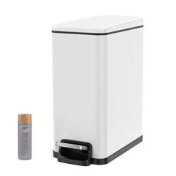 BETHEBEST Bathroom Trash Can With Lid,Foot Pedal Garbage Can With Removable Liner Bucket, 2.6 Gallon Rectangular Step Trash Bin For Bathroom,Bedroom,Office (White) -Brabantia Shop 31VPHF4Q5JL 1