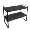 2 Tier Expandable Cabinet Shelf Organizer Over The Sink Storage Rack 2 Tier Adjustable Countertop For Kitchen Bathroom Pantry Spice Cupboard Dish Cup Bottle Pot Metal Plate Heavy Duty Nonslip(Black)