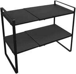 2 Tier Expandable Cabinet Shelf Organizer Over The Sink Storage Rack 2 Tier Adjustable Countertop For Kitchen Bathroom Pantry Spice Cupboard Dish Cup Bottle Pot Metal Plate Heavy Duty Nonslip(Black) -Brabantia Shop 31VlNuysLuL. AC