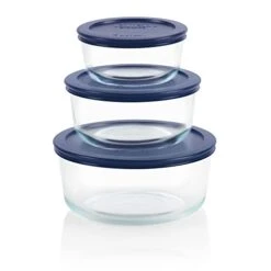 Pyrex Simply Store 6-Pc Glass Food Storage Container Set With Lid, 7-Cup, 4-Cup, & 2-Cup Round Glass Storage Containers With Lid, BPA-Free Lid, Dishwasher, Microwave And Freezer Safe