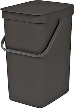Brabantia Sort & Go Kitchen Recycling Can (3.2 Gal / Gray) Stackable Waste Organiser With Handle & Removable Lid, Wall/Cupboard Mounting
