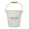 IDesign Metal Pail Trash Can For Bathroom, Bedroom, Home Office, Dorm, 10.75" X 10.75" X 10.5", White Finish With Vintage Black Lettering