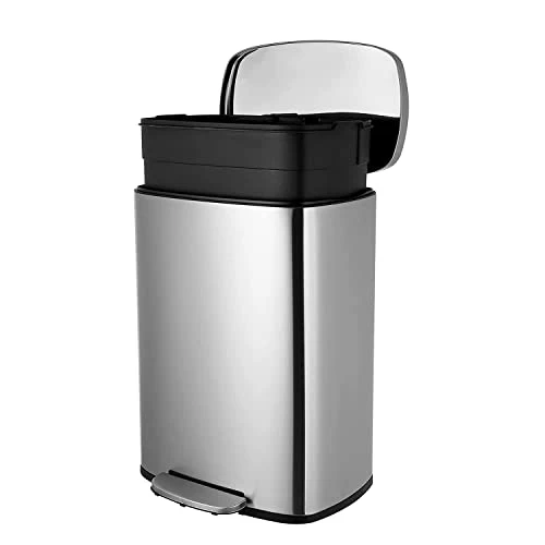 13.2 Gallon(50L) Trash Can, Fingerprint Proof Stainless Steel Kitchen Garbage Can With Removable Inner Bucket And Hinged Lids, Pedal Rubbish Bin For Home Office 2 13.2 Gallon(50L) Trash Can, Fingerprint Proof Stainless Steel Kitchen Garbage Can With Removable Inner Bucket And Hinged Lids, Pedal Rubbish Bin For Home Office - Image 2