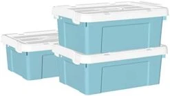 Cetomo 35L*4 Plastic Storage Box, Tote Box,Organizing Container With Durable Lid And Secure Latching Buckles, Stackable And Nestable, 4Pack, Blue With Buckle -Brabantia Shop 31etlauZfaL. AC