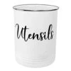 Home Acre Designs Kitchen Utensil Holder Utensil Crocks Countertop Organizer Vintage Farmhouse Kitchen Decor Caddy For Utensils, Utensil Holder Stainless Steel Rim White