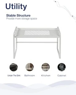 Nxconsu 2Pack Cabinet Shelf Organizer Storage Rack Shelf Riser For Kitchen Pantry Cupboard Bathroom Under Sink Counter Countertop Desk Space Saver Freestanding Heavy Duty Nonslip Leak White -Brabantia Shop 31gZg3kQmeL