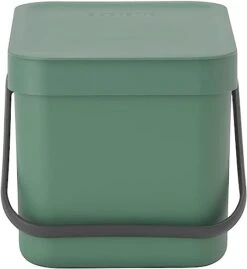 Brabantia Sort & Go Food Trash Can (1.6 Gal/Fir Green) Small Countertop Kitchen Compost Caddy With Handle & Removable Lid, Easy Clean, Fixtures Included For Wall/Cupboard Mounting
