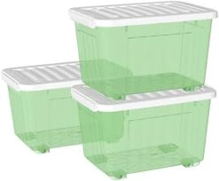Cetomo 55L*3 Plastic Storage Box,Clear Blue, Tote Box, Organizing Container With Durable Lid And Secure Latching Buckles, Stackable And Nestable, 3Pack, With Buckle -Brabantia Shop 31ljh1ItP5L. AC