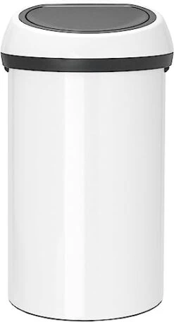 Brabantia 16 Gallon Large Kitchen Touch Top Trash Can (White) Removable Lid, Soft-Touch Open Garbage Can