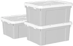 Cetomo 65L*4 Plastic Storage Box, Tote Box,Organizing Container With Durable Lid And Secure Latching Buckles, Stackable And Nestable, 4Pack, Gray With Buckle -Brabantia Shop 31obJfY2V3L. AC