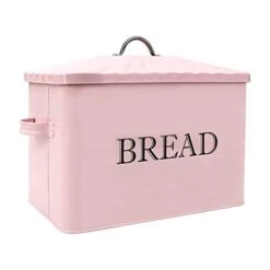 Jolitac Metal Bread Box - Kitchen Countertop Pink Bread Storage Bin With Lid And Hands, Large Capacity Farmhouse Bread Keeper Food Storage Container