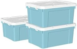 Cetomo 35L*4 Plastic Storage Box, Tote Box,Organizing Container With Durable Lid And Secure Latching Buckles, Stackable And Nestable, 4Pack, Blue With Buckle -Brabantia Shop 31pLpONzjQL. AC