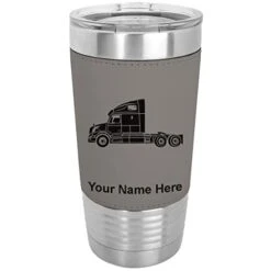 LaserGram 20oz Vacuum Insulated Tumbler Mug, Truck Cab, Personalized Engraving Included (Faux Leather, Gray)