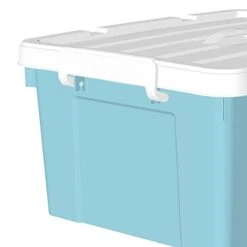 Cetomo 35L*4 Plastic Storage Box, Tote Box,Organizing Container With Durable Lid And Secure Latching Buckles, Stackable And Nestable, 4Pack, Blue With Buckle -Brabantia Shop 31sZCvEUdQL