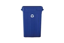 Suncast Commercial Slim 23 Gallon Polypropylene Recycling Bin With Recycle Logo, Blue