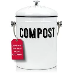 Granrosi Compost Bin Kitchen, Kitchen Compost Bin Countertop, Indoor Compost Bin, Countertop Compost Bin With Lid, 100% Rust Proof Compost Bucket W/ Non-Smell Charcoal Filters, 1.3 Gallon - White