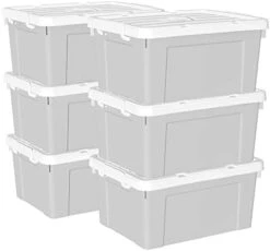 Cetomo 65L*4 Plastic Storage Box, Tote Box,Organizing Container With Durable Lid And Secure Latching Buckles, Stackable And Nestable, 4Pack, Gray With Buckle -Brabantia Shop 31wHf9ZXZcL. AC