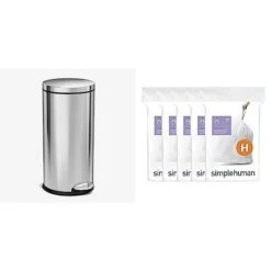 Simplehuman 30 Liter / 8 Gallon Round Step Trash Can, Brushed Stainless Steel,15.1 X 12.4 X 25.6 Inches -Brabantia Shop 31wlsxCM76L